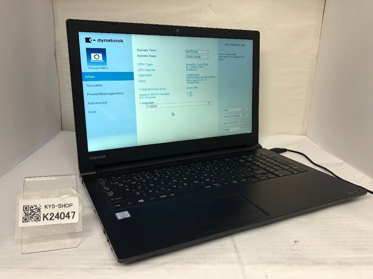 ジャンク/ TOSHIBA dynabook B65/M PB65MBB45N7AD11 Intel Core i5-7300U メモリ8.19GB SSD512.11GB 【K24047】拍卖
