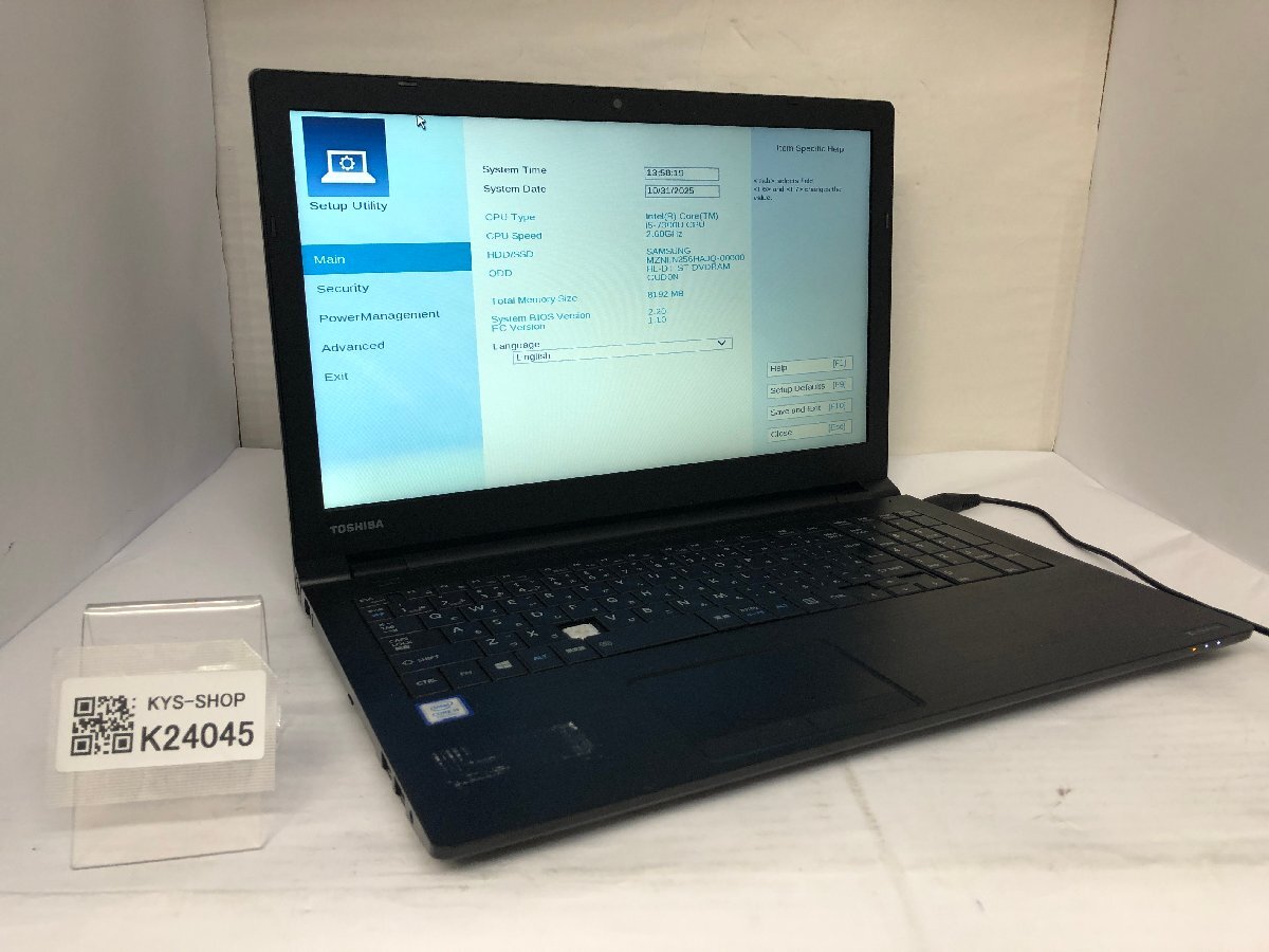 ジャンク/ TOSHIBA dynabook B65/M PB65MBB44N7AD11 Intel Core i5-7300U メモリ8.19GB SSD256.06GB 【K24045】拍卖