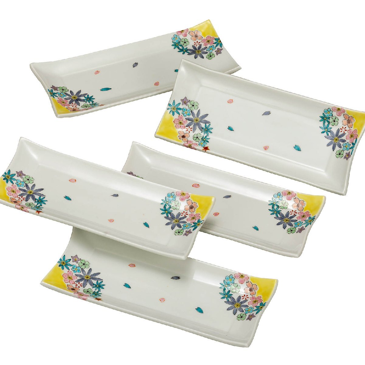 【即決】送料無料!九谷焼 長皿5枚セット 花盛 / 和食器 お皿 日本製 人気 陶器 食器 伝統工芸 美品 新品 未使用拍卖