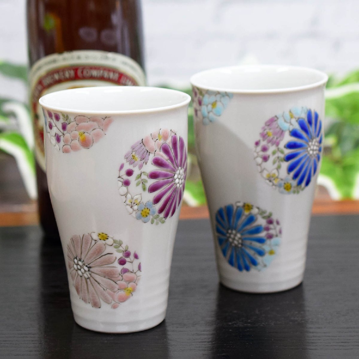 送料無料! 九谷焼 陶器 ペア ビールグラス 華 / 酒器 ビアカップ 焼酎グラス 和食器 伝統工芸品 美品 新品 未使用 即決拍卖