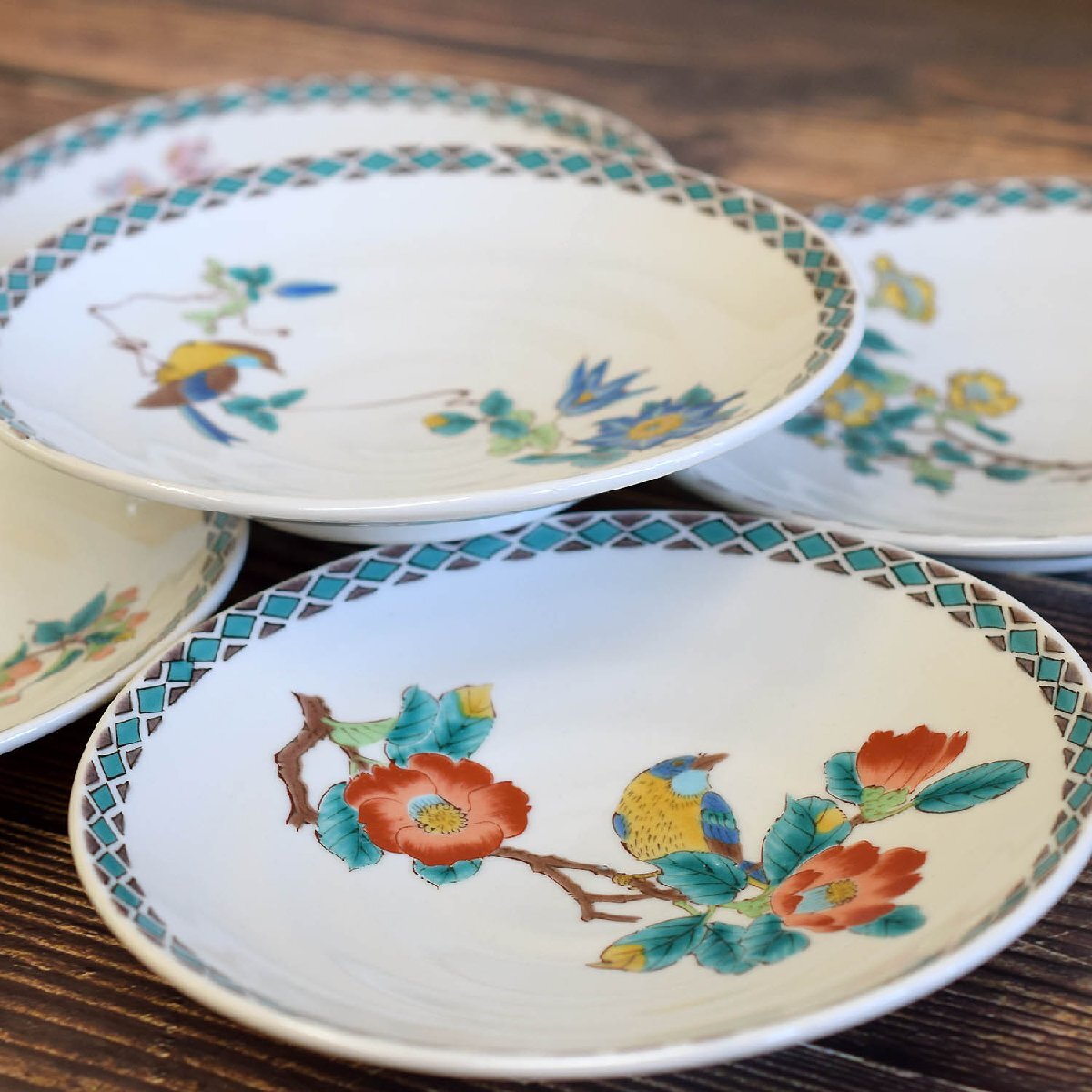 送料無料! 九谷焼 小皿5枚セット 花鳥絵変り / 陶器 和食器 お皿 高級 ブランド 食器 美品 新品 未使用 日本製 即決拍卖