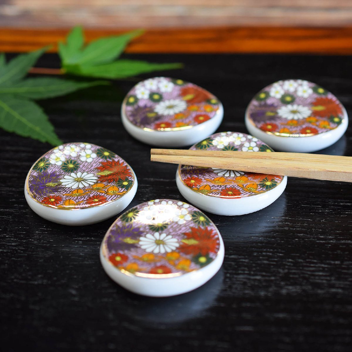 九谷焼 箸置き 5個セット 金花詰 / 陶器 和食器 日本製 ブランド 伝統工芸 美品 新品 未使用 即決拍卖