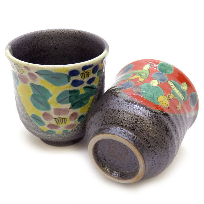 【即決】九谷焼 夫婦湯のみ 木米/吉田屋 陶器 和食器 伝統工芸 ペア 湯呑み茶碗 和柄 茶器 美品 新品 未使用拍卖