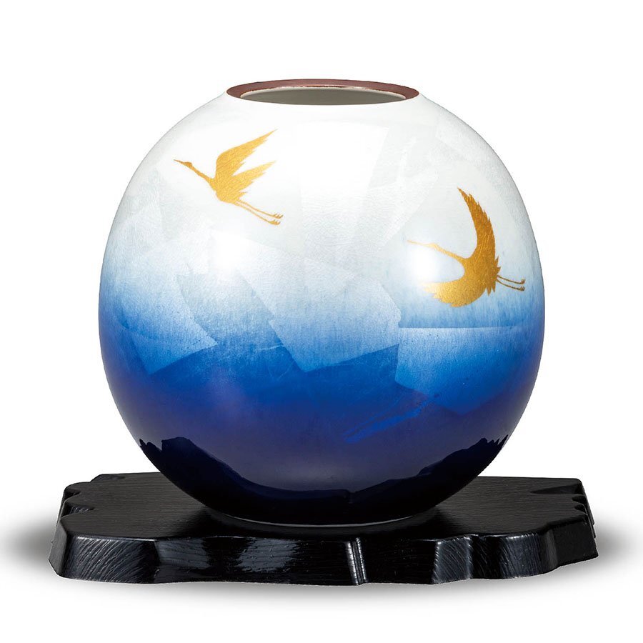 【即決】送料無料! 九谷焼 花瓶 銀彩双鶴(花台付き) 陶器 花瓶 置物 日本製 ブランド 伝統工芸品 美品 新品 未使用拍卖