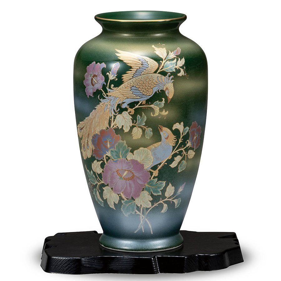 【即決】送料無料! 九谷焼 寸胴花瓶 鳳凰(花台付き) 陶器 花瓶 置物 日本製 ブランド 伝統工芸品 美品 新品 未使用拍卖