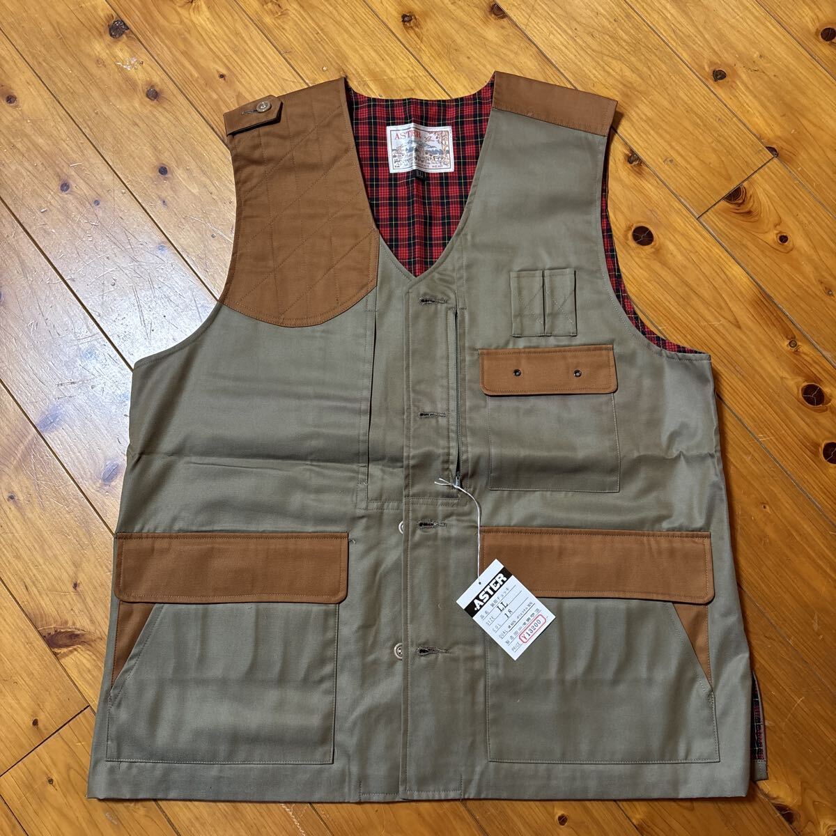 ASTER(ショーターズウェア/Aster Shooter’s Wear)猟用チョッキ 日本製 ハンティングベスト LLサイズ 未使用 モスグリーン 値札付き拍卖