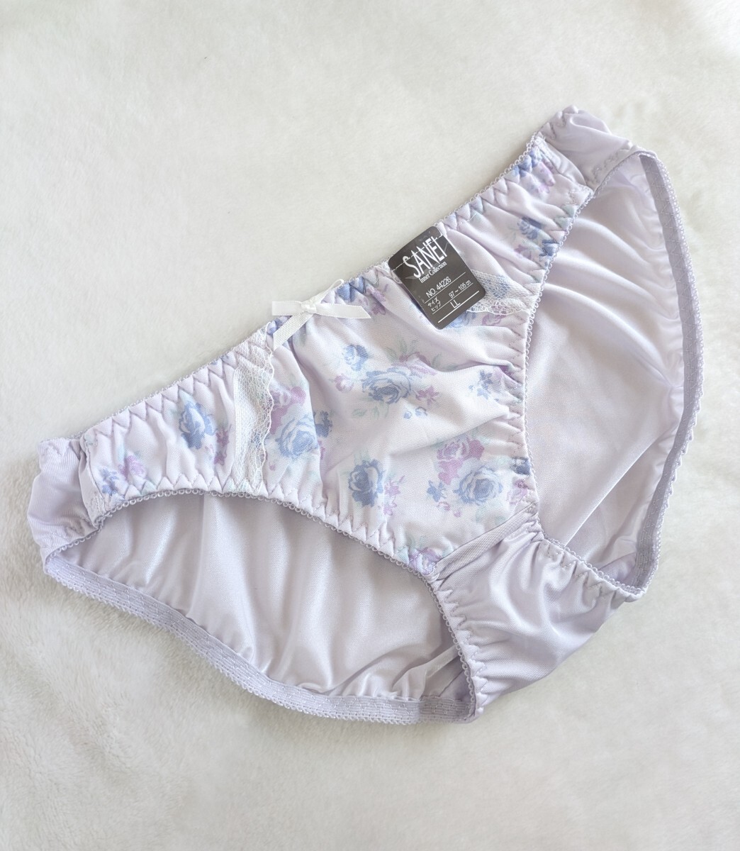 お泊まりに☆キュートなパンティ未使用LL☆フロントきれい薔薇柄☆ラベンダー☆☆匿名配送可☆タグあり☆拍卖