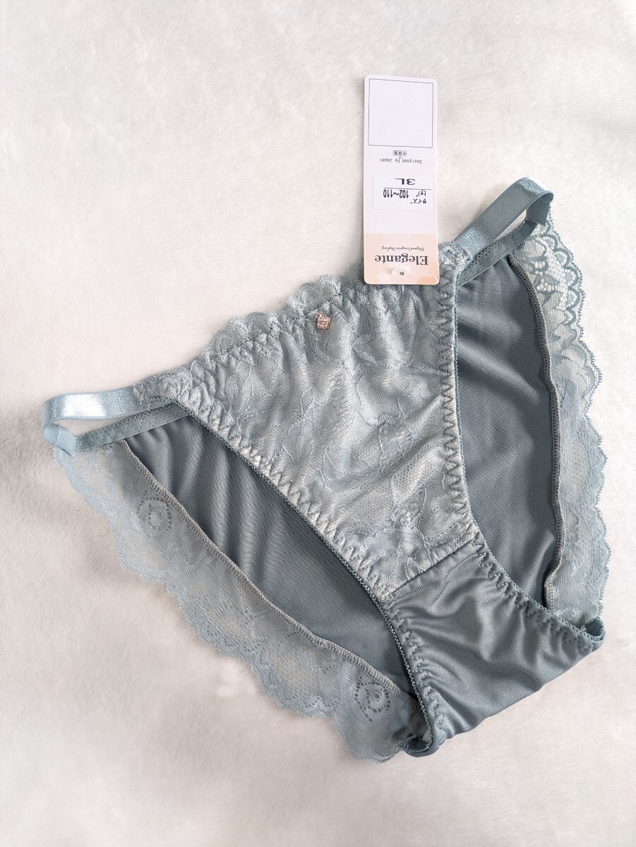 お泊まりに☆パンティ未使用3L☆フロントきれいレース☆セクシーサイドストリング☆ブルーグレー☆匿名配送可☆タグあり☆拍卖
