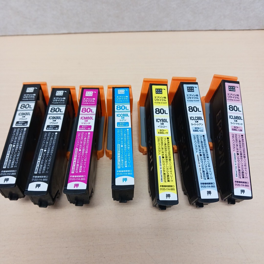y111009k エコリカ 【互換品】ecorica エプソン EPSON 80L(BK/C/M/Y/LC/LM) 7本セット とうもろこし インクカートリッジ拍卖