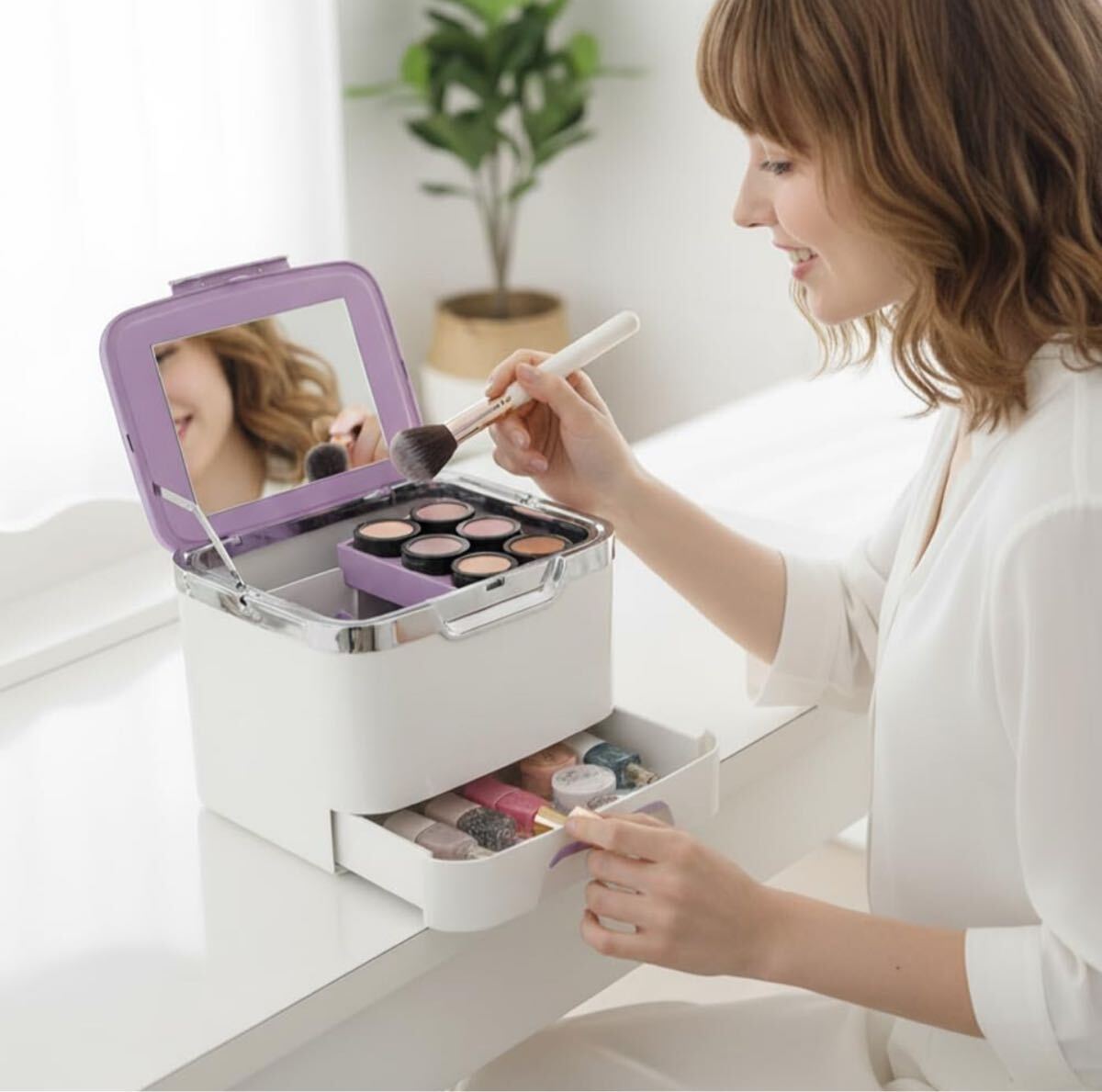 y111412m MIクリエーションズ コスメ メイク ボックス 化粧箱 化粧品 収納 ミラー付 鏡付 大容量 COB-350 パープル 拍卖