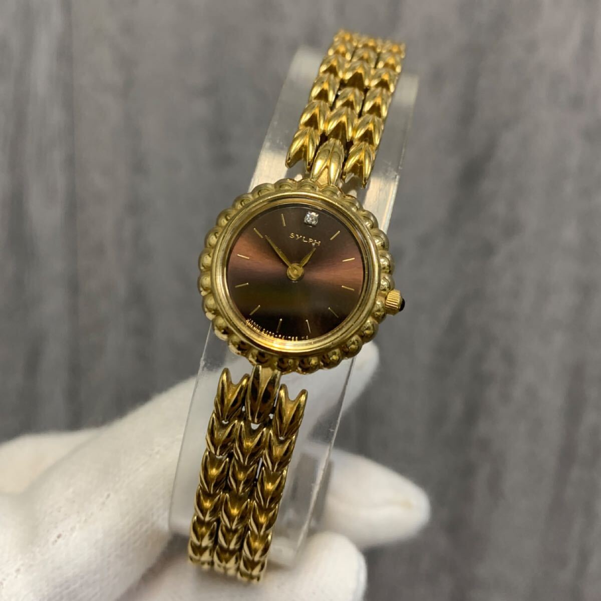 y111305m 現状品 CITIZEN シチズン SYLPH シルフ ゴールドプレート 5420-F40519 ライトブラウン文字盤 拍卖