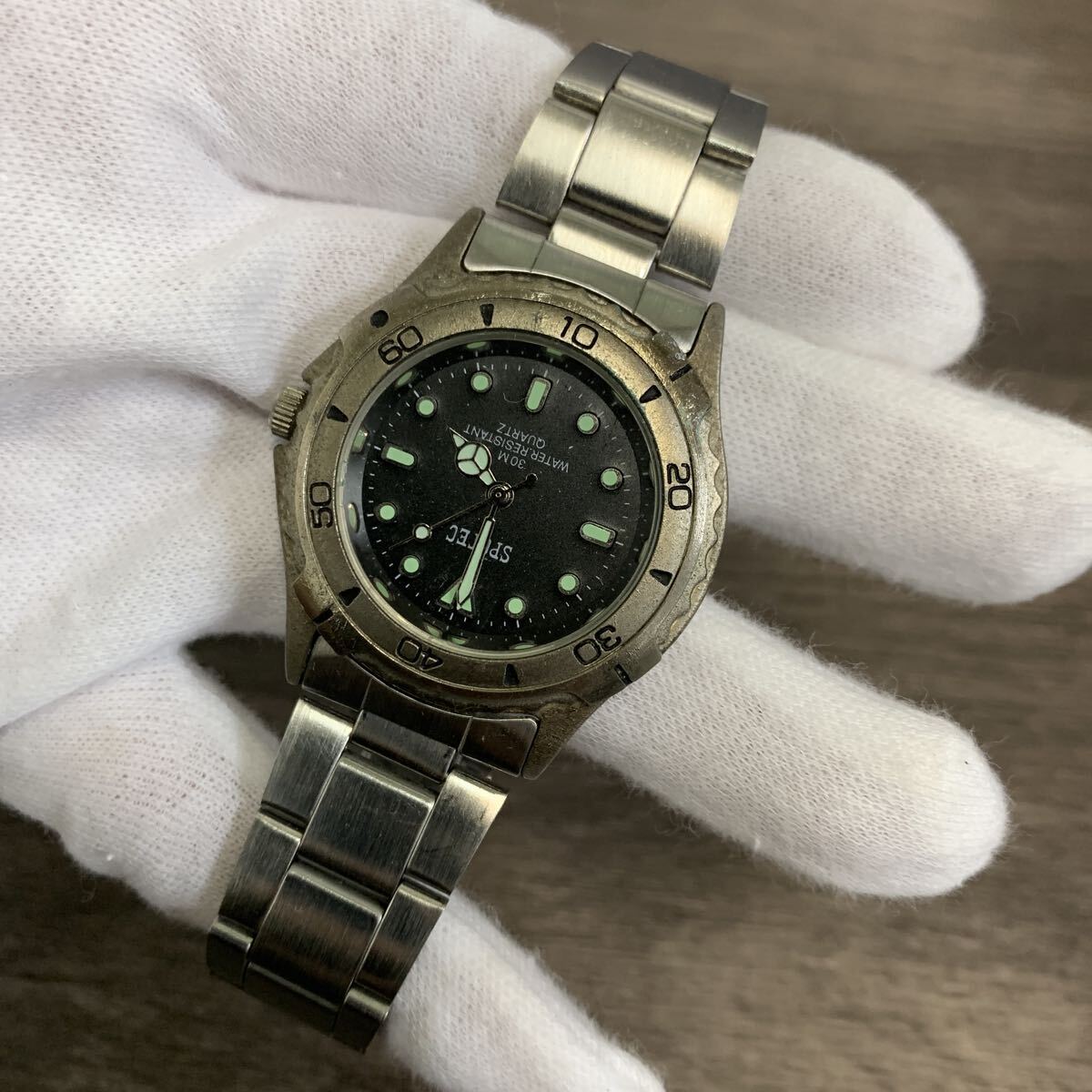 y111309m SPOTEC QUARTZ 黒文字盤 クォーツ式 腕時計 ★現状品拍卖