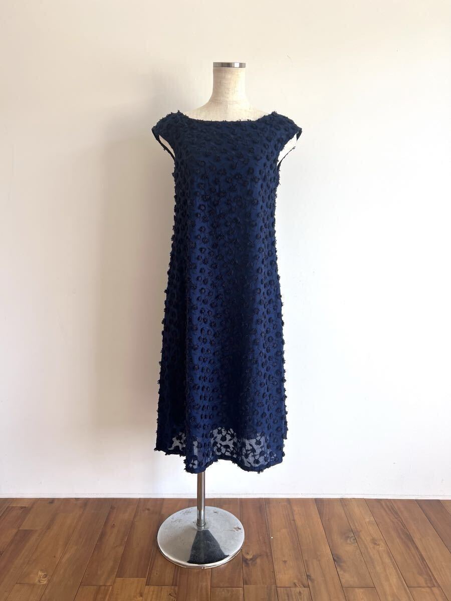 シビラ/Sybilla/ワンピース/ノースリーブ/刺繍/ダークネイビー/M/ペチコート付き/コットン/日本製/美シルエット/美品良品拍卖