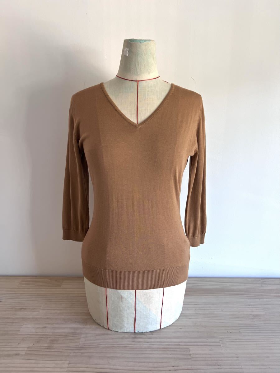 ジョンスメドレー/JOHN SMEDLEY/トップス/ニット/S/レディース/7分袖/セーター/カットソー/コットン/イギリス製/ブラウン/美品良品拍卖