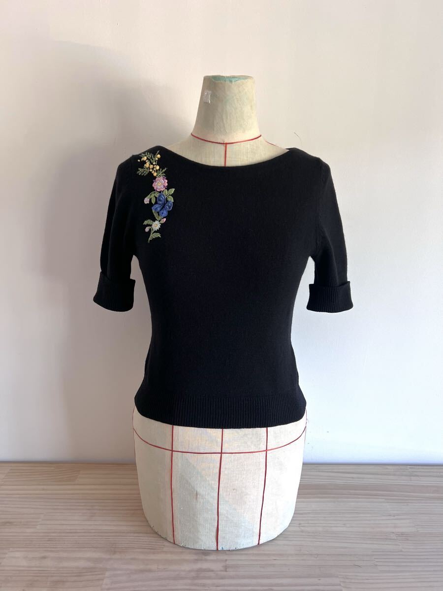 KEITA MARUYAMA/ケイタマルヤマ/ニット/トップス/セーター/カットソー/半袖/1/SM/ウール×カシミヤ/ブラック/刺繍/美品良品拍卖