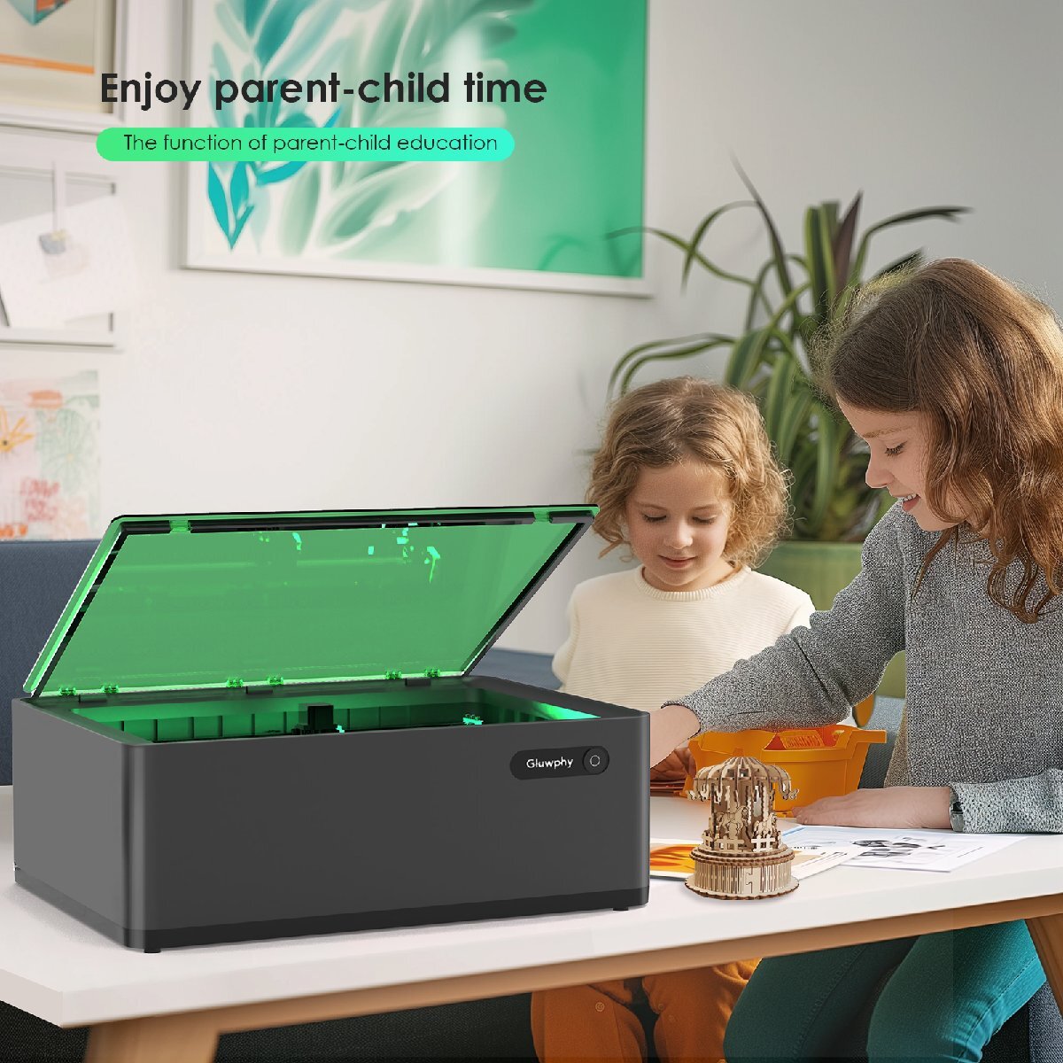 20W ,Gluwphy レーザー刻印機 ,密閉型ダイオードレーザー切断機、初心者向け、クラス1安全レーザー刻印機、木材、金属、アクリルに拍卖