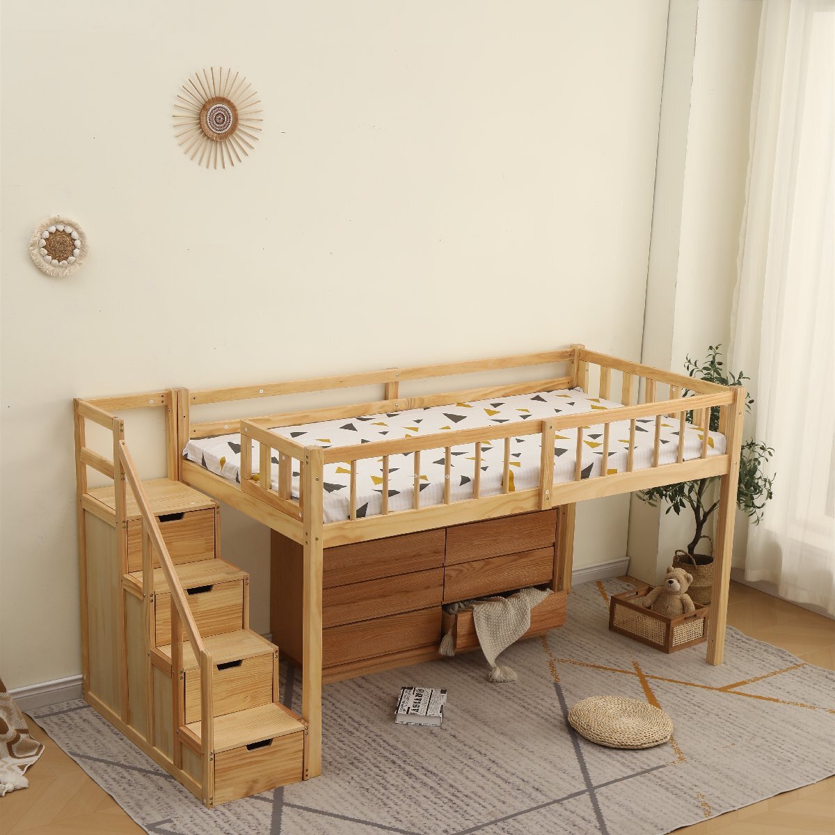 【国内発送】【新作】【ナチュラル】ロフトベッド 木製 ベッド ロフト システムベッド 子供ベッド シングル ロフトベッドロータイプ ウッド拍卖