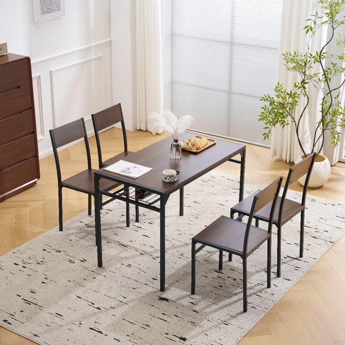 【国内発送】【ブラウン】ダイニングテーブル ダイニングセット ダイニング5点セット 4人掛け 食卓 椅子 チェア拍卖