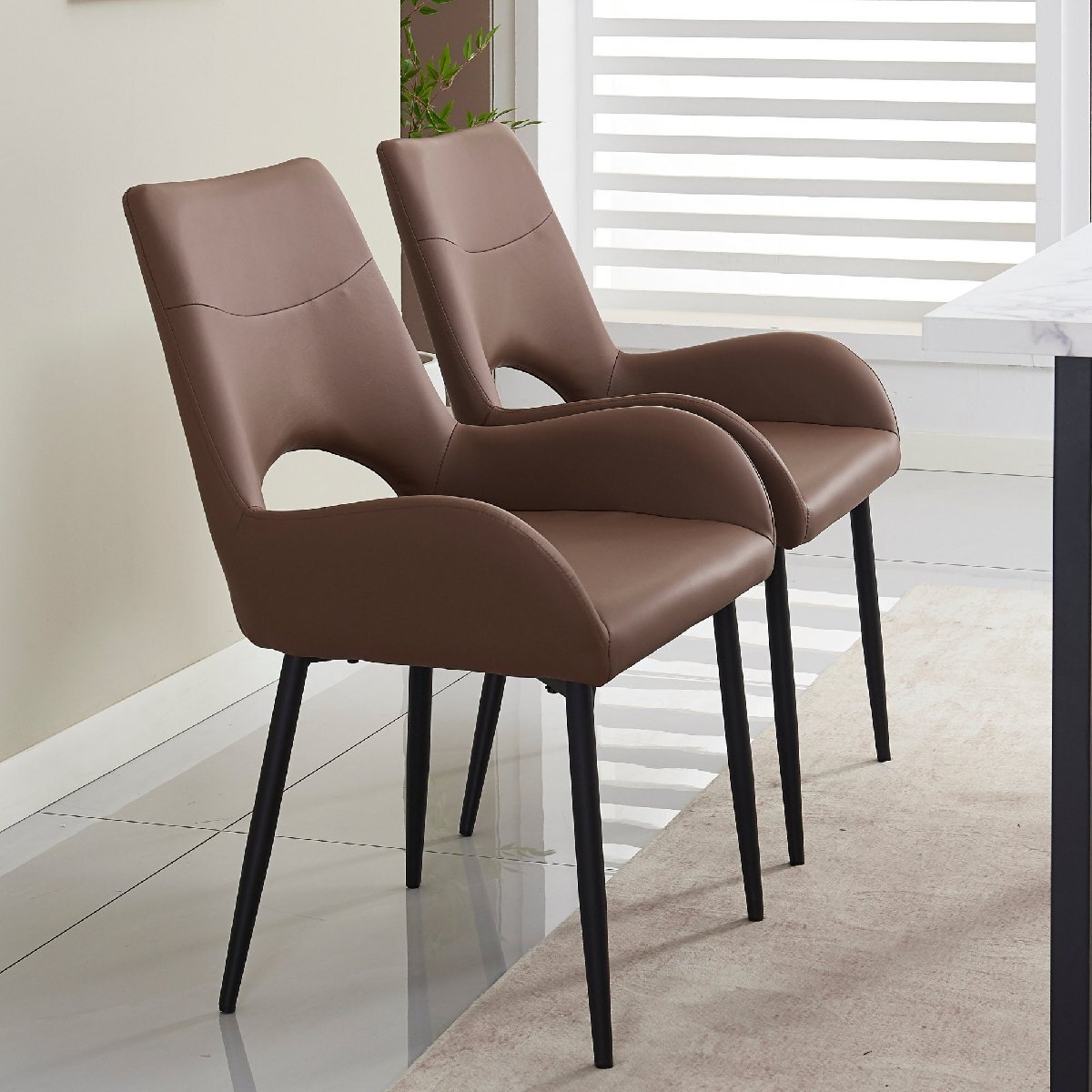 【国内発送】【2脚】ダイニングチェア 2脚セット お掃除ロボット対応 肘付き PU ハーフアーム 椅子 おしゃれ 北欧 頑丈 イス 食卓椅子 収拍卖