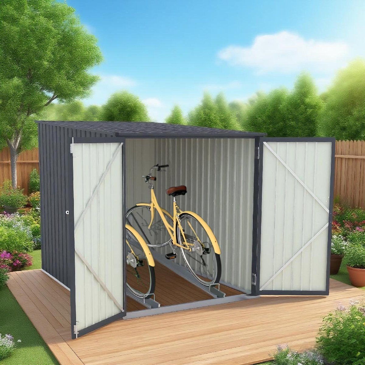 【国内発送】自転車倉庫 2台用 物置 屋外 スチール 施錠可能 戸外収納庫 大型 収納庫 屋外物置 防さび 防水 ドア スチール物置 屋外収納 ガ拍卖