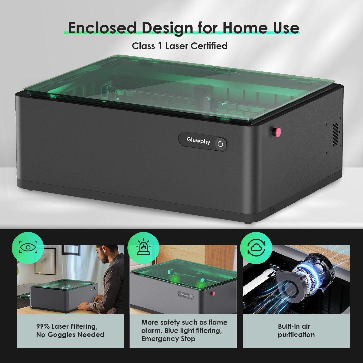 10WGluwphy レーザー刻印機 ,密閉型ダイオードレーザー切断機、初心者向け、クラス1安全レーザー刻印機、木材、金属、アクリルに拍卖