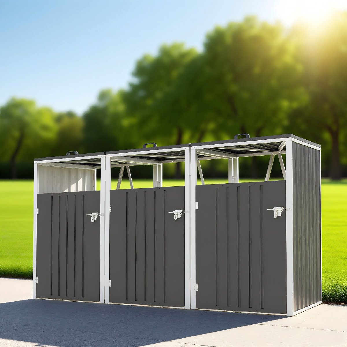 【国内発送】【3分別】ゴミ箱 屋外収納庫 大容量 大型 屋外ごみ箱 屋外用ゴミ箱 ストッカー 外用 ゴミ箱 ゴミステーション ベランダ 屋外拍卖