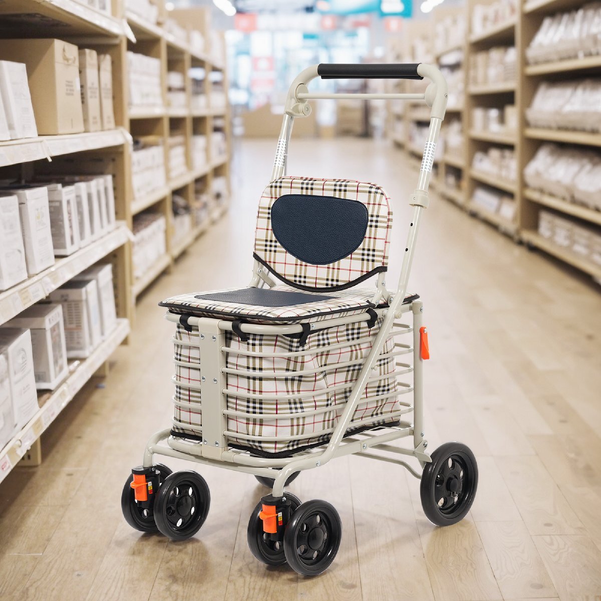 【国内発送】歩行器 歩行車 シルバーカー 3wayキャスター 室外用 高さ調整可能 折りたたみ可能 座面付き 四輪 キャスター付き おしゃれ 座拍卖