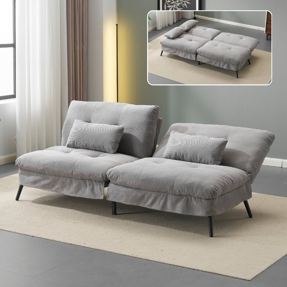 【国内発送】ソファベッド ソファ ベッド 組立て簡単 事務室用 サロン用 来客対応 2人 リクライニングソファ 背もたれ6段階 省スペース 一拍卖