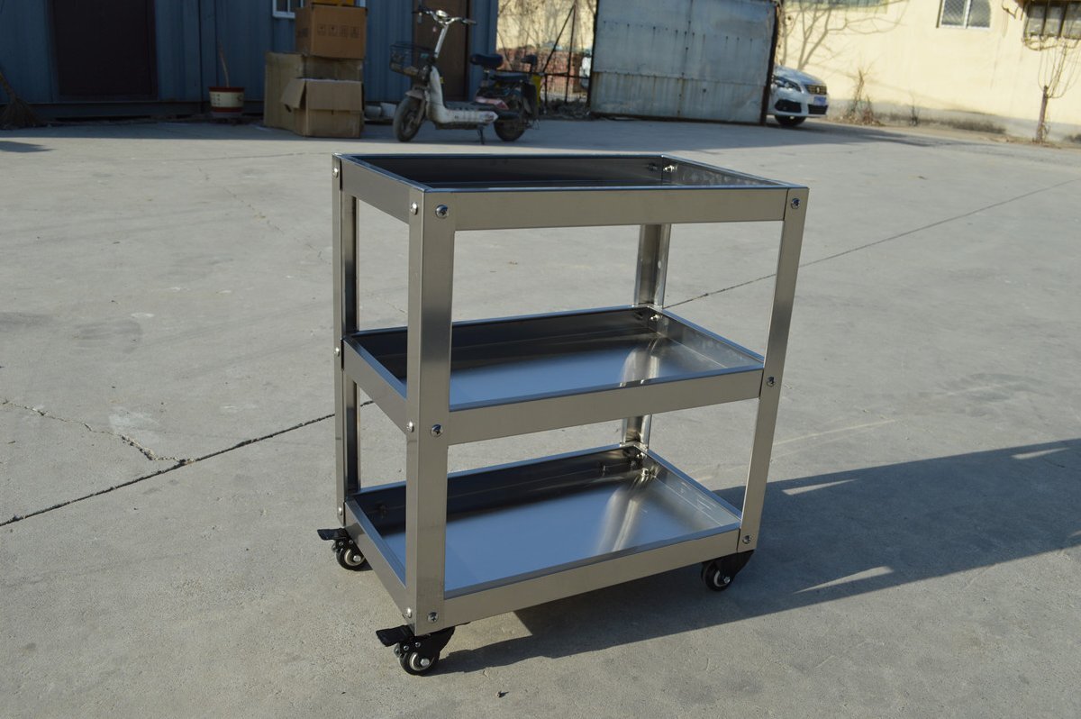 ステンレス製工具箱小型カート多機能ラック3段手押し修理収納棚移動工具車 600*360*700cm拍卖