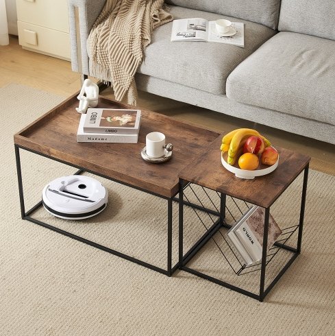 【国内発送】【新作登場】センターテーブル 2点セット ローテーブル 北欧風 収納付きリビングテーブル サイドテーブル 木目調 モダン コン拍卖