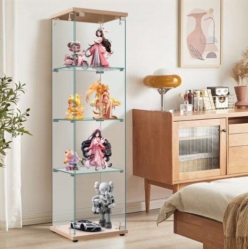 【国内発送】コレクションケース ガラスディスプレイキャビネット フィギュアケース 4段 ナチュラル 強化ガラス 全面ガラス拍卖