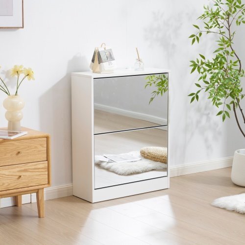 【国内発送】【鏡タイプ】下駄箱2段 シューズラック 玄関収納 ひとり暮らし スリムタイプ 靴収納ラック 靴収納棚 倒れ防止道具取付必要拍卖