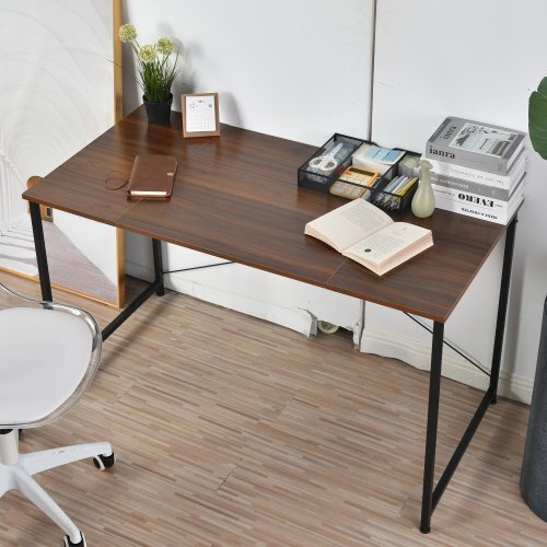 【国内発送】【ダークブラウン】パソコンデスク シンプル 極簡易デスク ワークデスク 木製 机拍卖