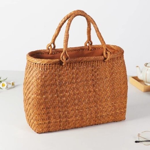 大容量★職人手作り良品 山葡萄かごバッグ 手編み山葡萄籠バッグ バスケット籐かご 高級UPハンドバック拍卖