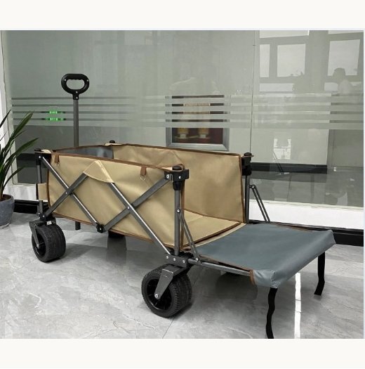 キャリーワゴン キャリーカート カバーテーブル付き ワイドタイヤ ブレーキ付き(カーキ)拍卖