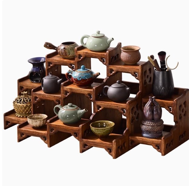 13格中国式デスクトップ小型博古棚実木急須展示棚紫砂壺棚茶器置物棚置物置物拍卖