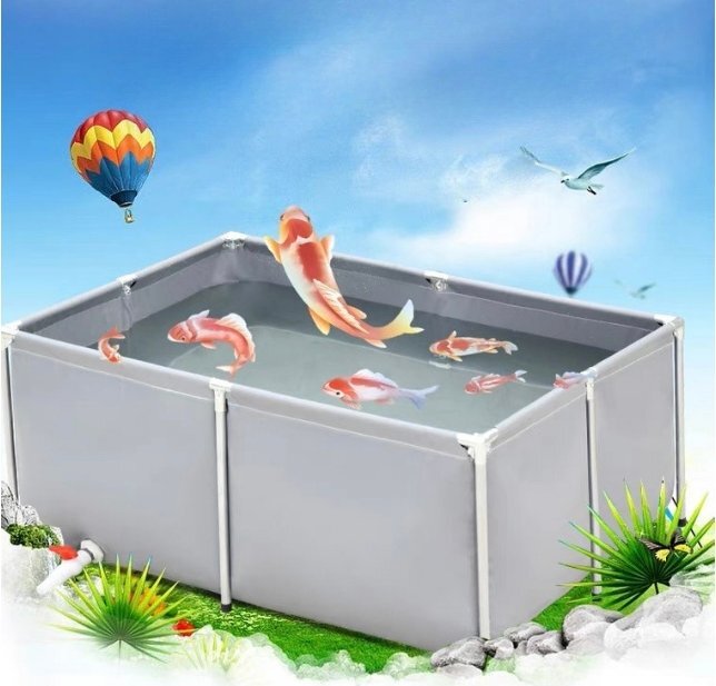 厚みのあるキャンバスの魚のいる池 ポータブル水貯蔵タンク PVC 折りたたみ式ペット犬パドリング プール ブラケット付き1x1x0.7m拍卖