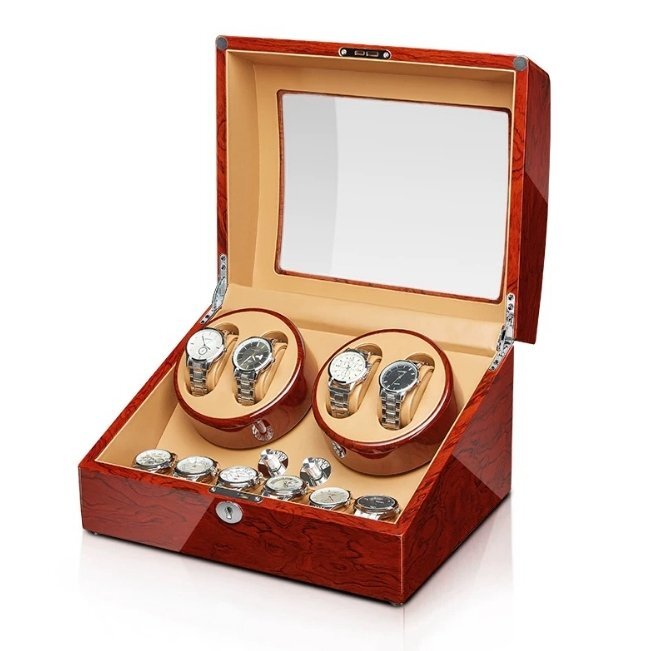 新型の腕時計自動巻き上げ機( 4+6 本巻き) ウォッチワインダー 自動巻き時計ワインディングマシーン 日本製 マブチモーター 設計 高級木拍卖