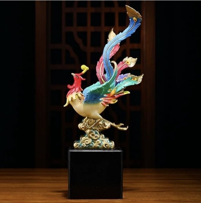 鳳凰の置物 不死鳥 真鍮製 幸運の置物 四神 縁起物 玄関 風水グッズ ドラゴン 開運祈願 金運祈願 財産運 出世運 恋愛運 幸福 成功 プレゼン拍卖