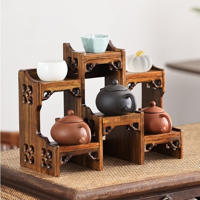 6格中国式デスクトップ小型博古棚実木急須展示棚紫砂壺棚茶器置物棚置物置物拍卖