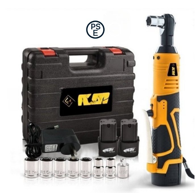 リチウム電池式ラチェットレンチ、充電式、90 度角電動レンチ、直角曲がりレンチ、電池 2 個と充電器 1 台のセット拍卖