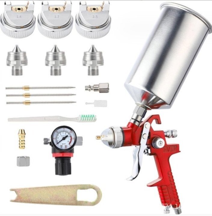 エア スプレーガン 重力式 スプレイ 塗装 エアブラシ DIY サフェーサー エアーガン 上カップ アルミ製です1000CC拍卖