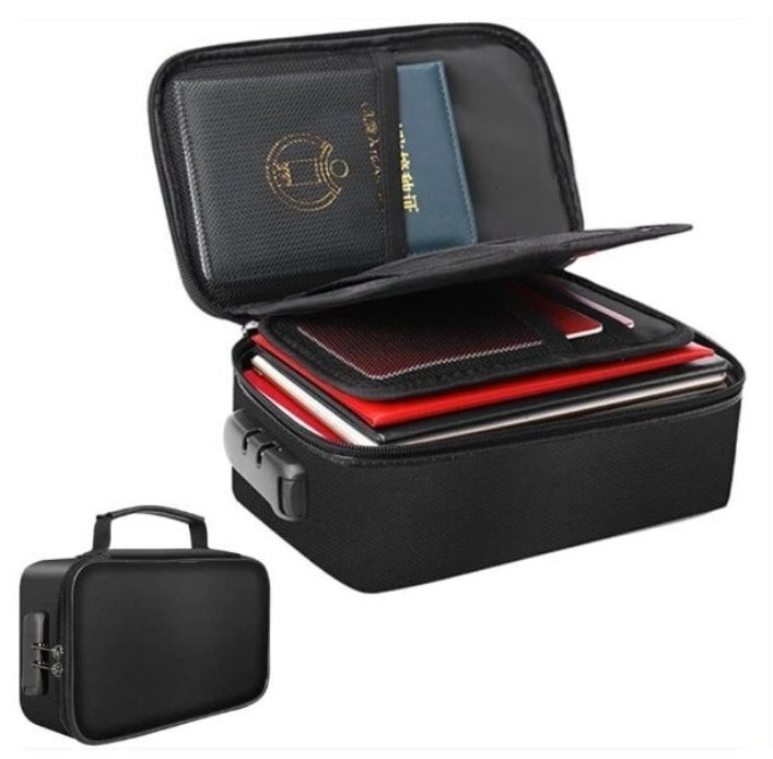 収納ポーチ バッグ 防水 防火 手提げ パスワードロック付き マルチケース 多層収納 貴重品入れ 領収書 パスポートチケット旅行 安全拍卖