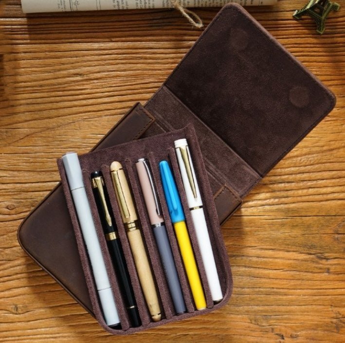 クレイジーホース革ペンケース6本入りハンドメイド引き出し式学生ペンケース収納ケースです拍卖