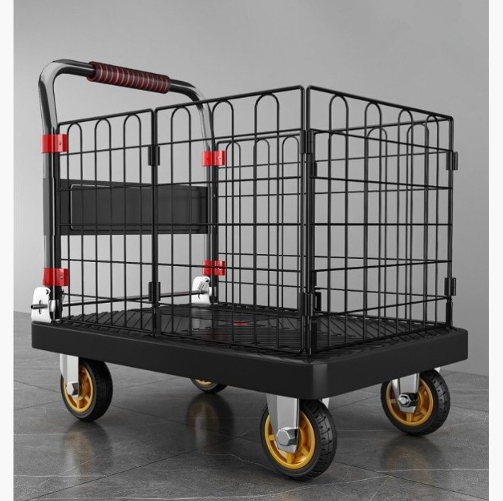 90*60cmカゴ台車 大容量 メッシュ台車 カゴ付き台車 台車 折りたたみ式 カート台車 網籠車 積載運搬車 耐荷重450kg拍卖