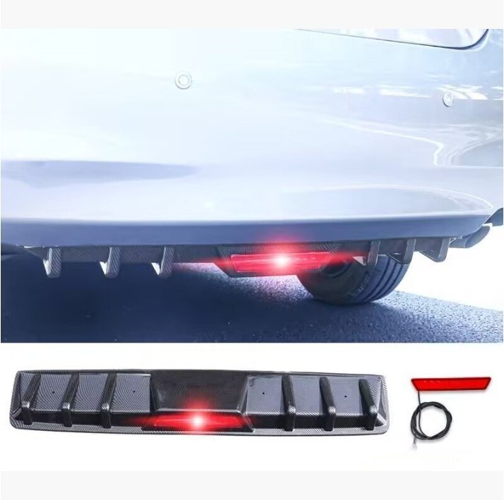 汎用 LEDフォグ付き リアディアンダーフューザー アンダーフラップ リアスプリッター カナード マーカー F1ランプ 素地ブラック拍卖