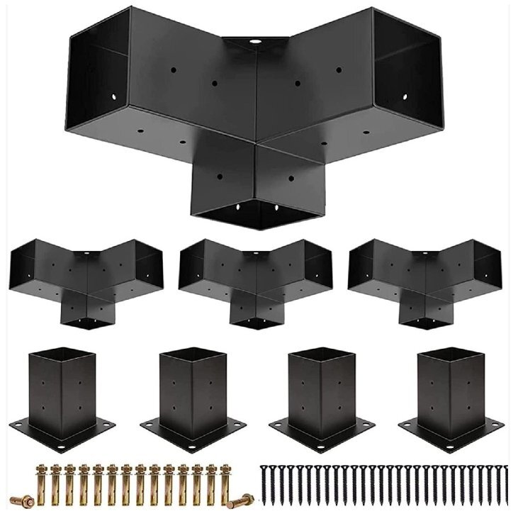 パーゴラキット、4インチ x 4インチ 304ステンレススチールパーゴラブラケット、8個パック3方向直角コーティングコーナーブラケット拍卖