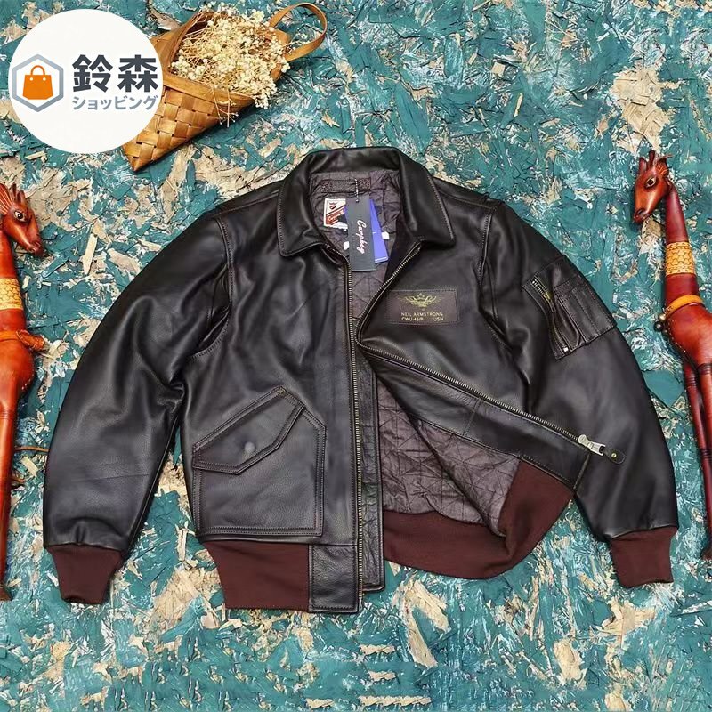 輸入トップグレード牛革本革ジャケット、男性ヨーロッパ版、ゆったり薄手綿入りフライトジャケット拍卖