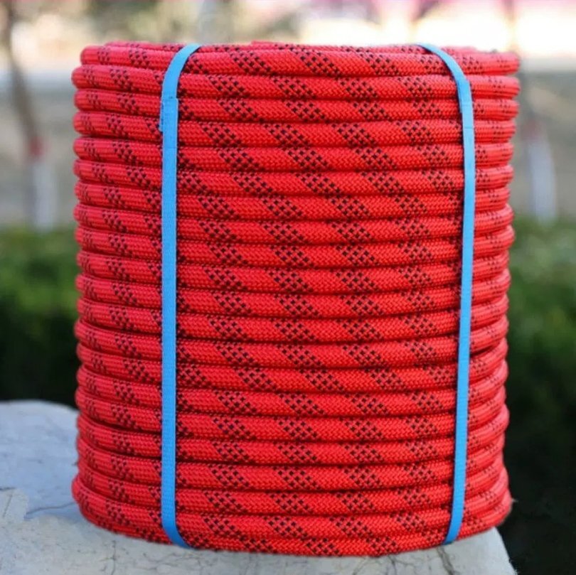 多機能ナイロンロープ 10mm-14mm登山ロープ、耐引裂き安全ロープ、ダブルカラビナ、安全脱出ロープ、キャンプ、空中作業(12mm/50M)拍卖