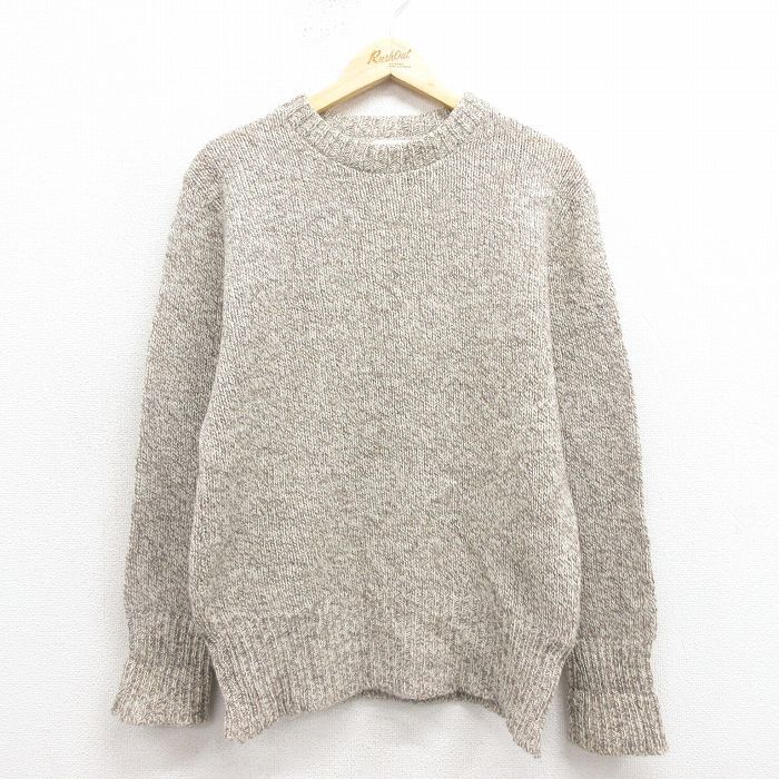 M/古着 長袖 セーター メンズ 80s 無地 クルーネック 薄ベージュ カーキ 霜降り 25nov01 中古 ニット トップス拍卖